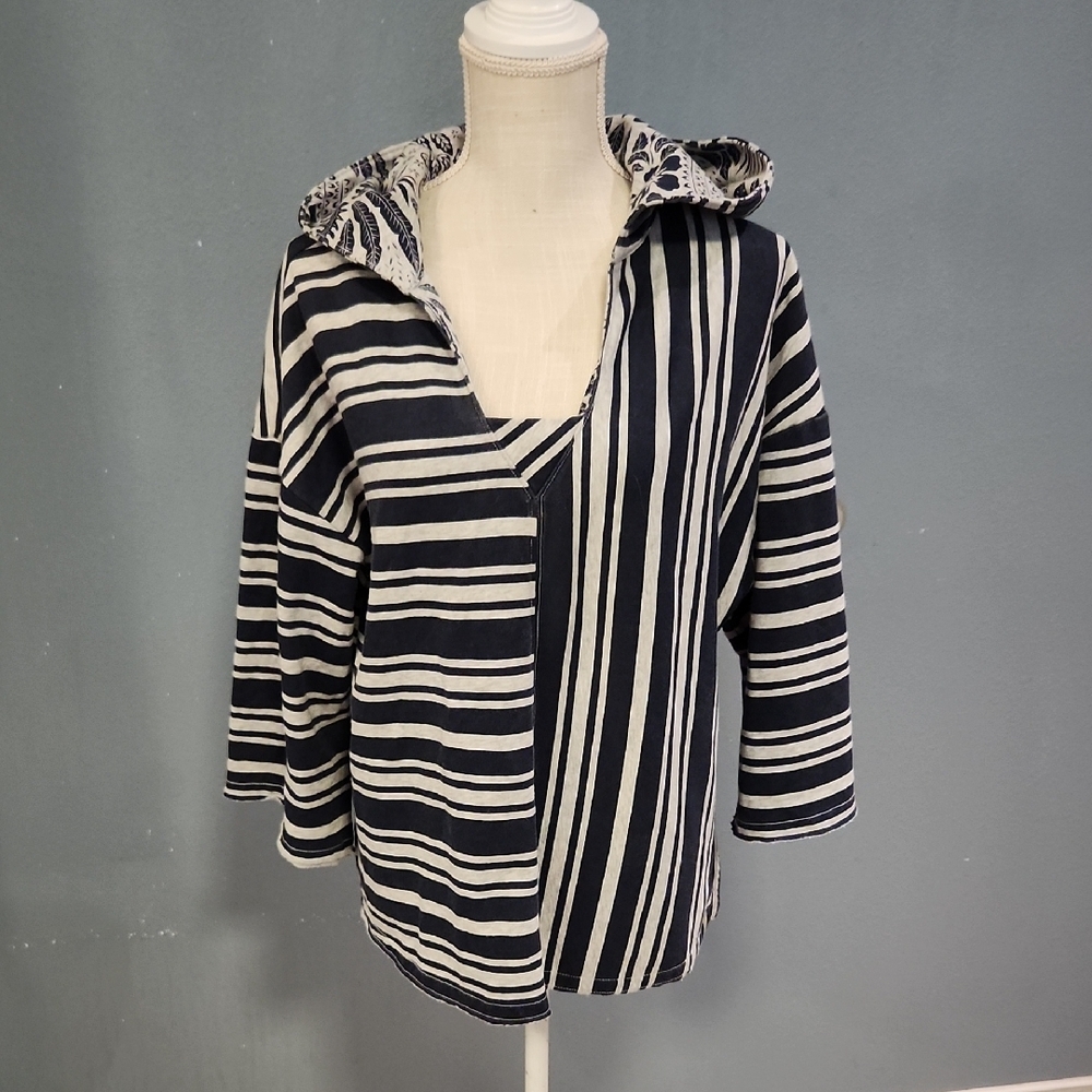 TommyBahama Terrycloth Striped Hooded Cottonblend Nautical Resortwear Sweatshirt